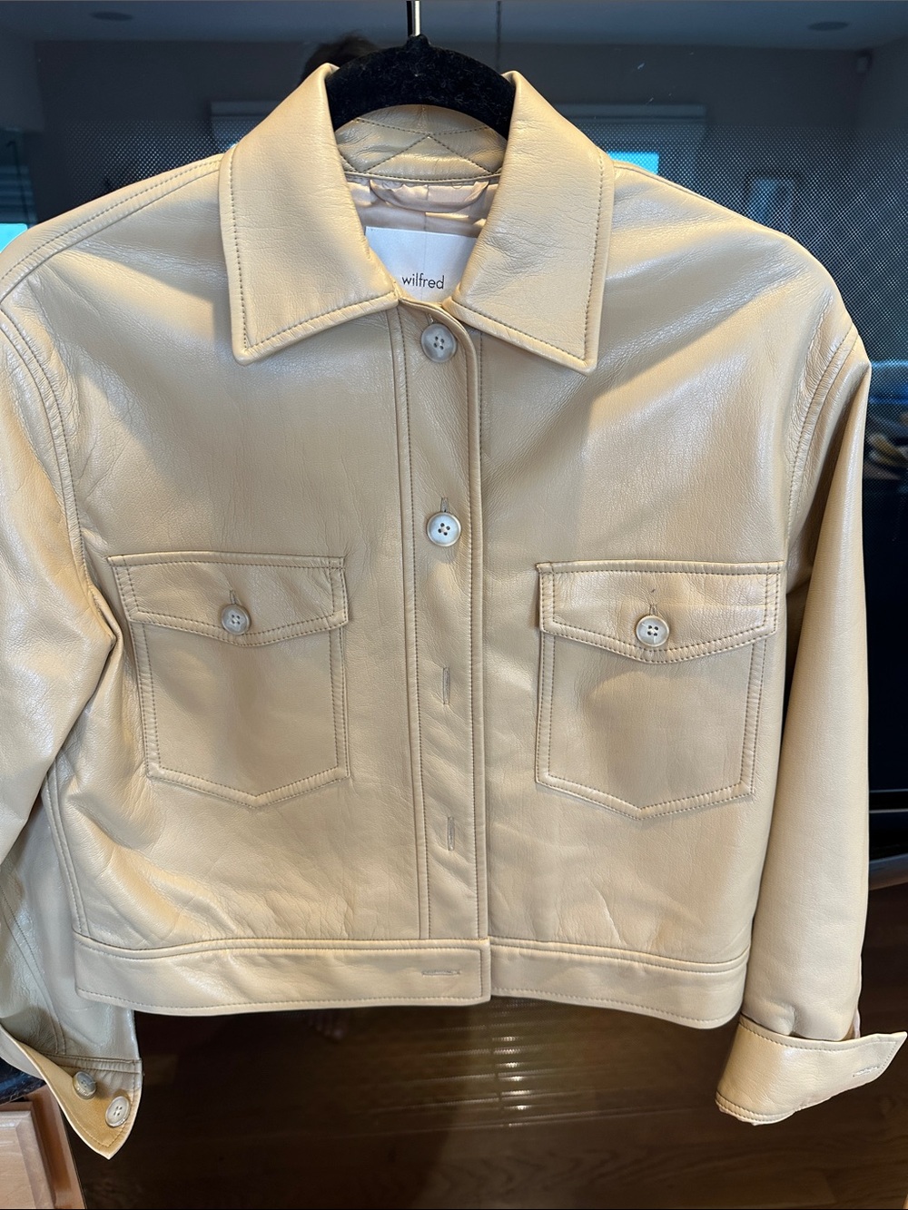 Wilfred Cream Leather Trucker Jacket